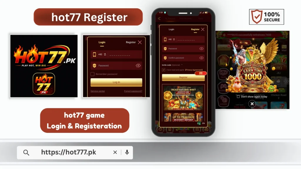 HOT77 Game login and registration screen